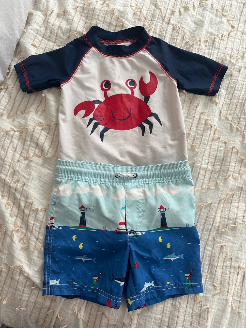 Carter's Navy, White & Red Crab Rashguard Swim Set